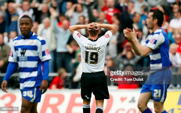 Lee Trundle of Swansea City holds his head as his goal is disallowed during the Coca Cola Championship match between Swansea City and Doncaster...