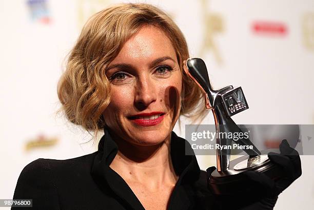 Personality Claudia Karvan poses with the Logie award for Most Outstanding Actress in the 52nd TV Week Logie Awards room at Crown Casino on May 2,...