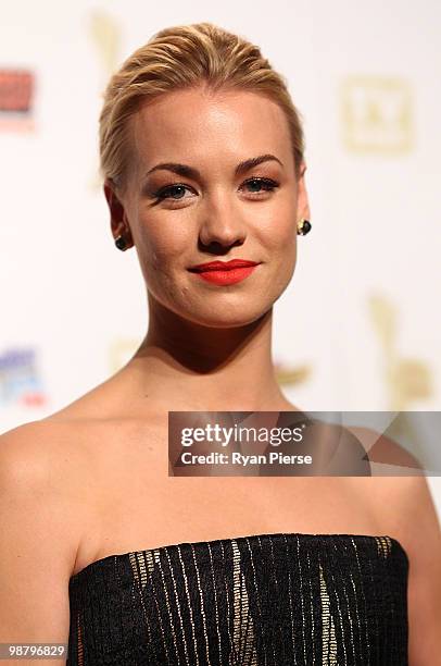 Actress Yvonne Strahovski poses in the 52nd TV Week Logie Awards room at Crown Casino on May 2, 2010 in Melbourne, Australia.