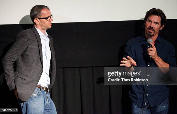 Producer John Battsek and actor and narrator Josh Brolin attend The TILLMAN STORY special screening Q & A at Tribeca Cinemas during the Tribeca Film...