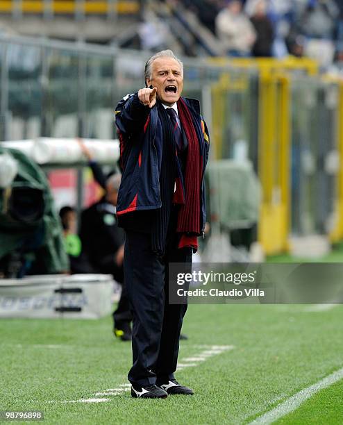 Bologna FC Head Coach Franco Colomba during the Serie A match between Atalanta and Bologna at Stadio Atleti Azzurri d'Italia on May 2, 2010 in...