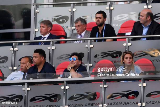 Diego Armando Maradona looks on during the 2018 FIFA World Cup Russia Round of 16 match between France and Argentina at Kazan Arena on June 30, 2018...
