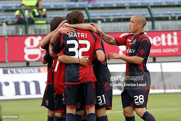 Neves Capucho Jeda of Cagliari celebrates after scoring their second goal during the Serie A match between Cagliari and Udinese at Stadio Sant'Elia...