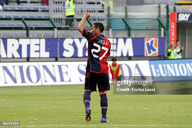 Neves Capucho Jeda of Cagliari celebrates after scoring their second goal during the Serie A match between Cagliari and Udinese at Stadio Sant'Elia...