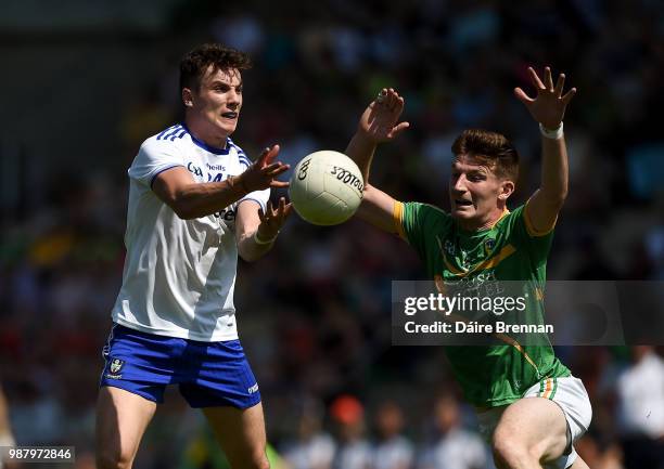 Leitrim , Ireland - 30 June 2018; Thomas Kerr of Monaghan in action against Shane Quinn of Leitrim during the GAA Football All-Ireland Senior...