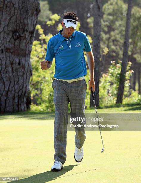 Charlie Ford of England celebrates on the first play-off hole after winning the Turkish Airlines Challenge hosted by Carya Golf Club on May 2, 2010...