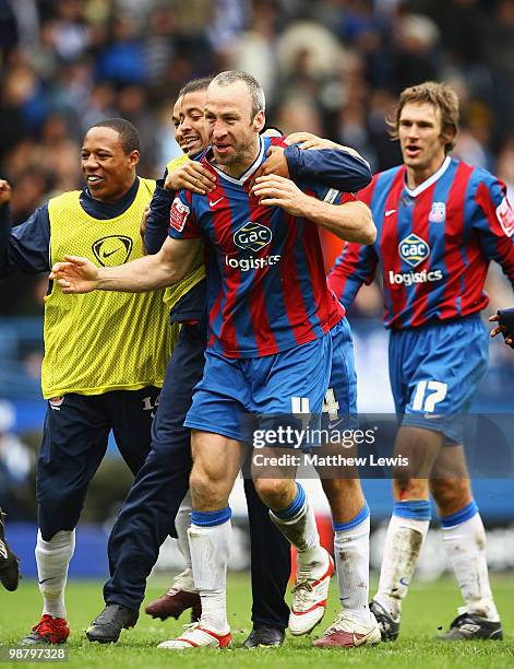 Shaun Derry of Crystal Palace celebrates after his team avoided relegation following a draw with Sheffield Wednesday in the Coca-Cola Championship...