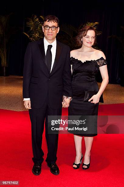 Actor Fred Armisen and his wife, actress Elisabeth Moss, arrive at the 2010 White House Correspondents' Association Dinner at the Washington Hilton...