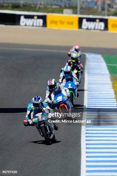 Nico Terol of Spain and Bancaja Aspar Team leads the fields during the 125 cc race at Circuito de Jerez on May 2, 2010 in Jerez de la Frontera, Spain.