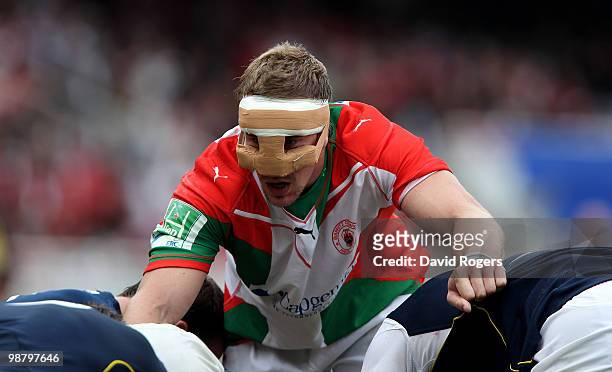 Imanol Harinordoquy of Biarritz, wears a face protector during the Heineken Cup semi final match between Biarritz Olympique and Munster at Estadio...