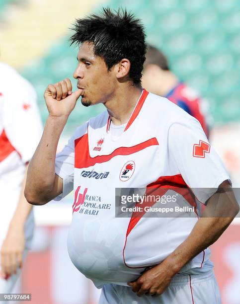 Paulo Barreto of Bari celebrates after scoring their third goal during the Serie A match between Bari and Genoa at Stadio San Nicola on May 2, 2010...