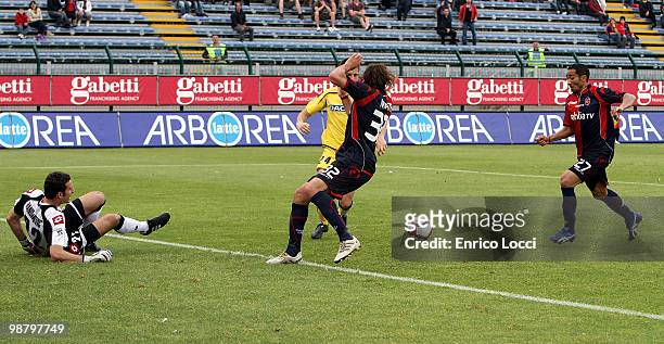 Neves Capucho Jeda of Cagliari scores their second goal during the Serie A match between Cagliari and Udinese at Stadio Sant'Elia on May 2, 2010 in...