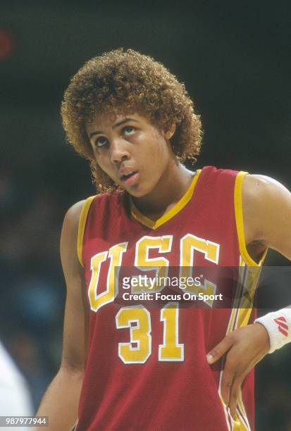 Cheryl Miller of the USC Trojans looks on against the Georgia Bulldogs during the Women's NCAA Semi Finals Game on April 1, 1983 at the Norfolk Scope...