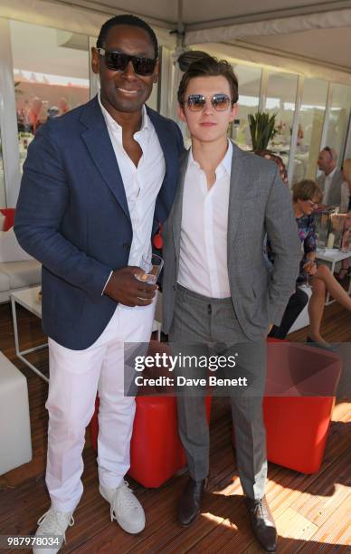 David Harewood and Tom Holland attend the Audi Polo Challenge at Coworth Park Polo Club on June 30, 2018 in Ascot, England.