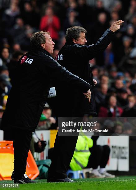 Fulham assistant Ray Lewington and manager Roy Hodgson give instructions during the Barclays Premier League match between Fulham and West Ham United...