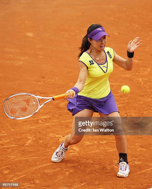 Jie Zheng of China in action against Maria Elena Camerin of Italy during the Sony Ericsson WTA Tour at the Foro Italico Tennis Centre on May 2, 2010...