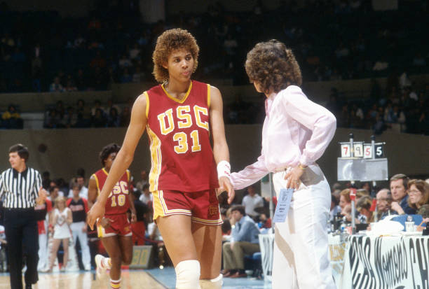 Cheryl Miller of the USC Trojans looks on as she walks to the bench against the Georgia Bulldogs during the Women's NCAA Semi Finals Game on April 1,...