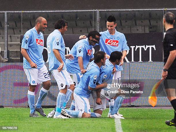 Ezequiel Lavezzi of Napoli celebrates after scoring his second team's goal during the Serie A match between Chievo and Napoli at Stadio Marc'Antonio...