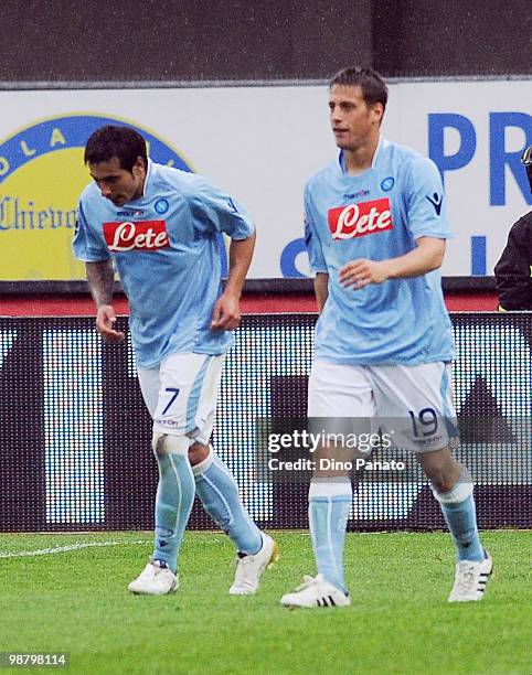 Ezequiel Lavezzi of Napoli celebrates after scoring his second team's goal during the Serie A match between Chievo and Napoli at Stadio Marc'Antonio...