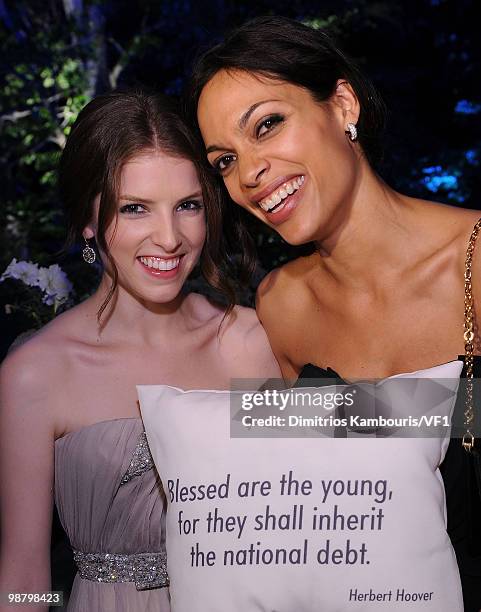 Anna Kendrick and Rosario Dawson attend the Bloomberg/Vanity Fair party following the 2010 White House Correspondents' Association Dinner at the...