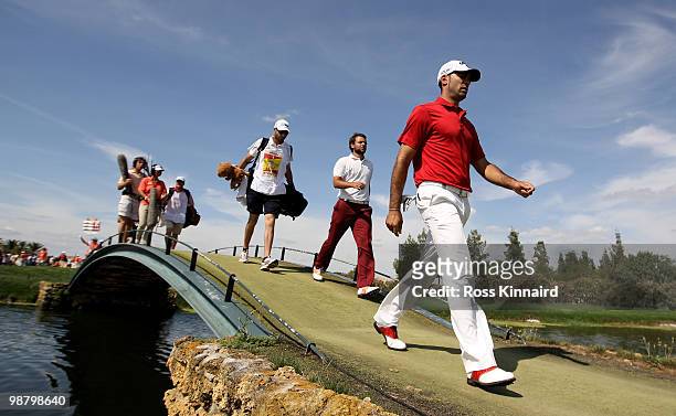 Alvaro Quiros of Spain make his way down the 18th fairway during the final round of the Open de Espana at the Real Club de Golf de Seville on May 2,...