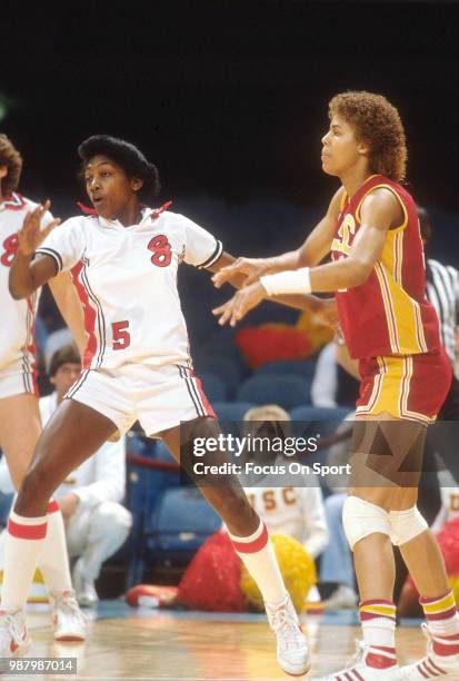 Cheryl Miller of the USC Trojans passes the ball against the Georgia Bulldogs during the Women's NCAA Semi Finals Game on April 1, 1983 at the...