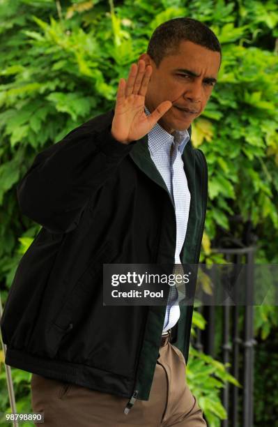 President Barack Obama waves to the press as he departs the White House May 2, 2010 in Washington, DC. President Obama was on his way to Louisiana,...