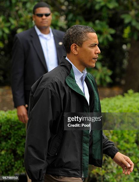 President Barack Obama departs the White House May 2, 2010 in Washington, DC. President Obama was on his way to Louisiana, where he will conduct a...