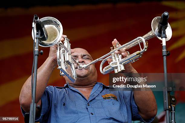 Efrem Towns of the Dirty Dozen Brass Band performs at the 2010 New Orleans Jazz & Heritage Festival Presented By Shell, at the Fair Grounds Race...