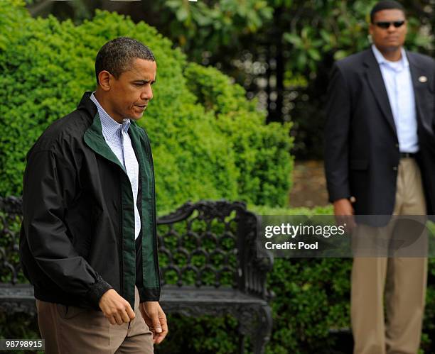 President Barack Obama departs the White House May 2, 2010 in Washington, DC. President Obama was on his way to Louisiana, where he will conduct a...