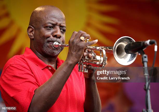 Gregory Davis of Galactic performs at the 2010 New Orleans Jazz & Heritage Festival Presented By Shell, at the Fair Grounds Race Course on May 1,...