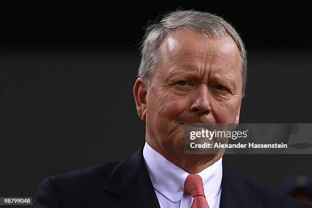 Wolfgang Porsche, chairman of the supervisor board Porsche AG, looks on at the final day of the WTA Porsche Tennis Grand Prix Tournament at the...