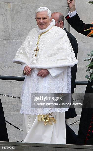 Pope Benedict XVI arrives at the Cathedral of Turin on May 2, 2010 in Turin, Italy. Later in the day Pope Benedict XVI will meet with young people...