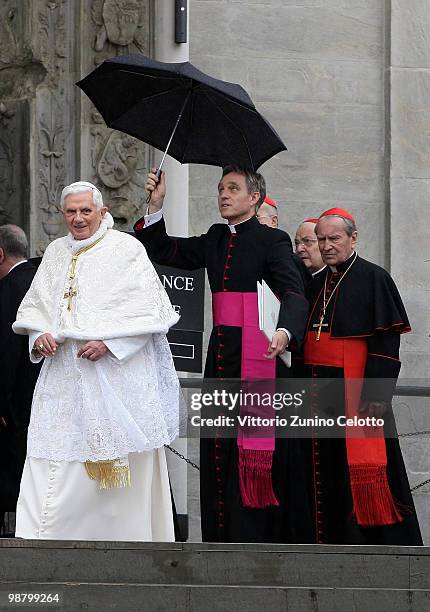 Pope Benedict XVI arrives at the Cathedral of Turin on May 2, 2010 in Turin, Italy. Later in the day Pope Benedict XVI will meet with young people...