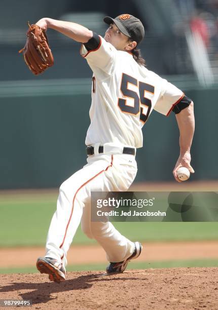 Tim Lincecum of the San Francisco Giants pitches against the Philadelphia Phillies during an MLB game at AT&T Park on April 28, 2010 in San...