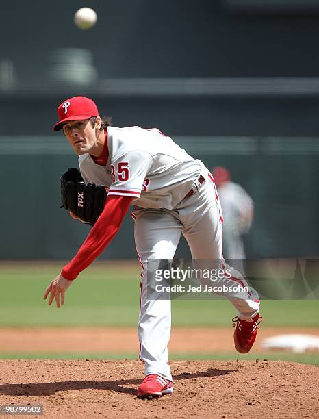 Cole Hamels of the Philadelphia Phillies pitches against the San Francisco Giants during an MLB game at AT&T Park on April 28, 2010 in San Francisco,...
