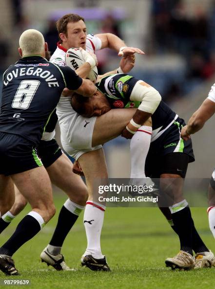 James Roby of St.Helens is tackled during the Engage Super League ...