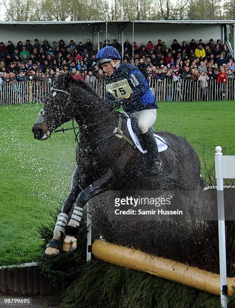 Zara Phillips completes the water jump on her horse Glenbuck on day 3 of the Badminton Horse Trials on May 2, 2010 in Badminton, England.