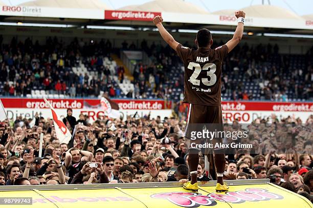 Deniz Naki of St. Pauli celebrates after the Second Bundesliga match between SpVgg Greuther Fuerth and FC St. Pauli at the Playmobil Stadium on May...