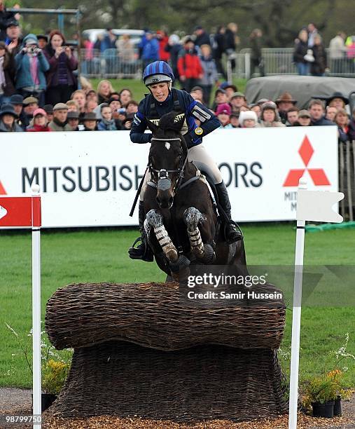 Zara Phillips completes the water jump on her horse Glenbuck on day 3 of the Badminton Horse Trials on May 2, 2010 in Badminton, England.