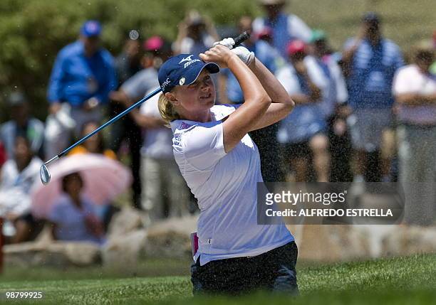 Golfer Stacy Lewis after her shot at the 5th hole during the final round of the Tres Marias Championship Open of the LPGA Tour at Tres Marias Country...