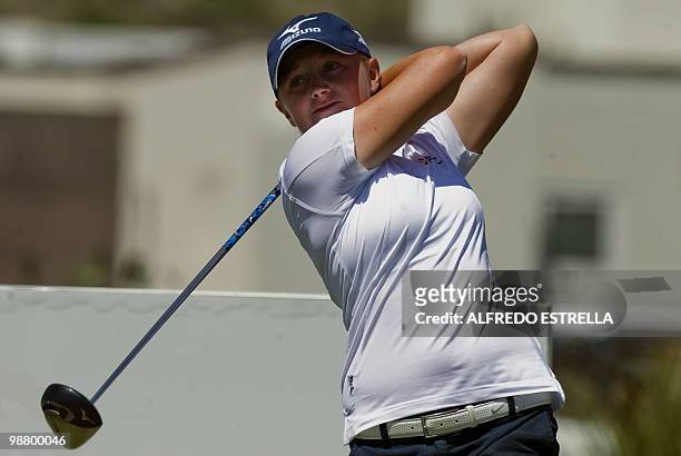 Golfer Stacy Lewis aftershooting at the 2nd hole during the final round of the Tres Marias Championship Open of the LPGA Tour at Tres Marias Country...