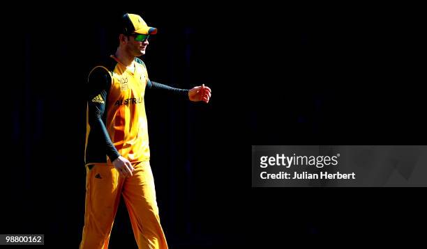 Michael Clarke of Australia stands in the field during The ICC World Twenty20 Group A match between Pakistan and Australia played at The Beausejour...