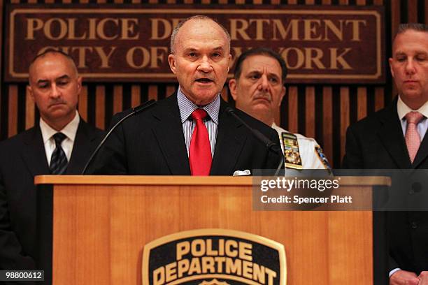 New York City Police Commissioner Raymond W. Kelly speaks to the media about a car bomb that was discovered before it could be detonated in Times...