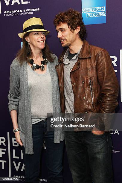 Tribeca Film Festival co-founder Jane Rosenthal and director James Franco attend the Tribeca Talks & Premiere for "Saturday Night" during the 2010...