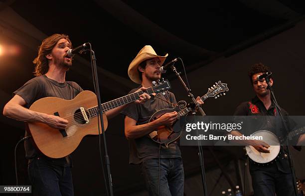 Willie Watson, Kevin Hayes and Gill Landry of Old Crow Medicine Show perform during day 7 of the 41st annual New Orleans Jazz & Heritage Festival at...