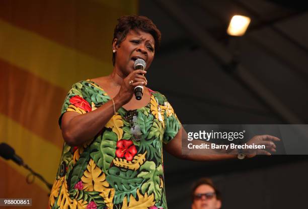 Singer Irma Thomas performs with Galactic during day 7 of the 41st annual New Orleans Jazz & Heritage Festival at the Fair Grounds Race Course on May...
