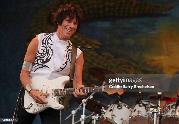 Guitarist Jeff Beck performs during day 7 of the 41st annual New Orleans Jazz & Heritage Festival at the Fair Grounds Race Course on May 2, 2010 in...