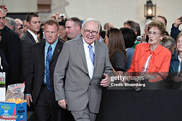 Warren Buffett, chief executive officer of Berkshire Hathaway, arrives to play table tennis on the sidelines of the Berkshire Hathaway annual meeting...