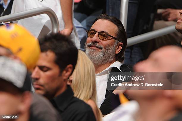 Actor Andy Garcia attends a game between the Utah Jazz and the Los Angeles Lakers in Game One of the Western Conference Semifinals during the 2010...